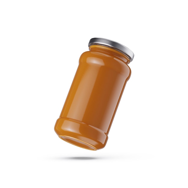 A jar of honey with a silver cap on it