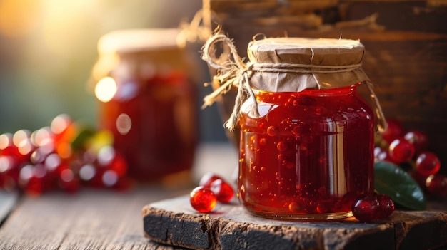 Jar of Jam on Wooden Table