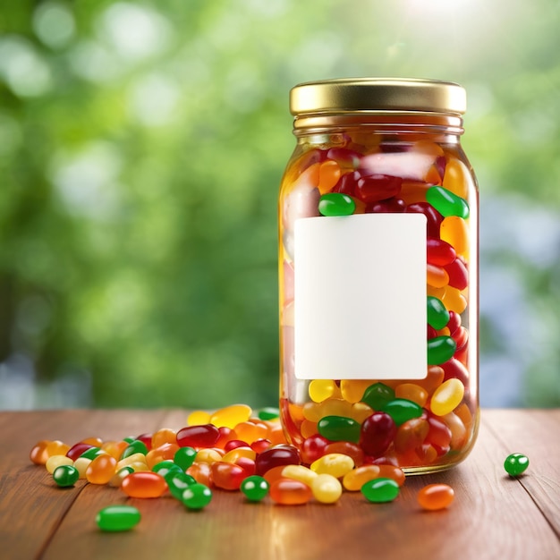 Photo jar of jelly beans sweet candy empty blank generic product packaging mockup