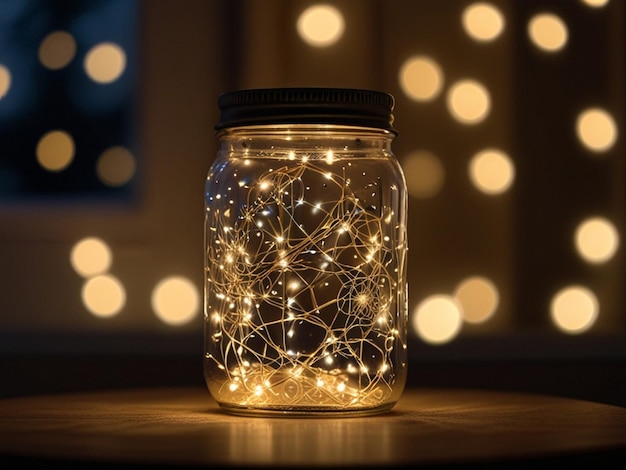 a jar of lights with a black lid that says quot sparkle quot on it