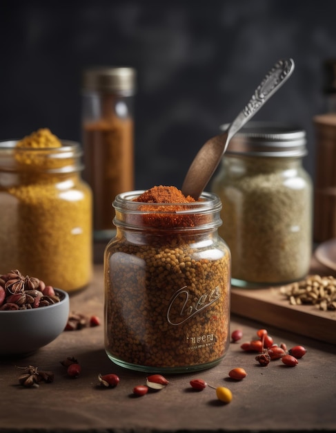 a jar of nuts and a spoon with a spoon in it