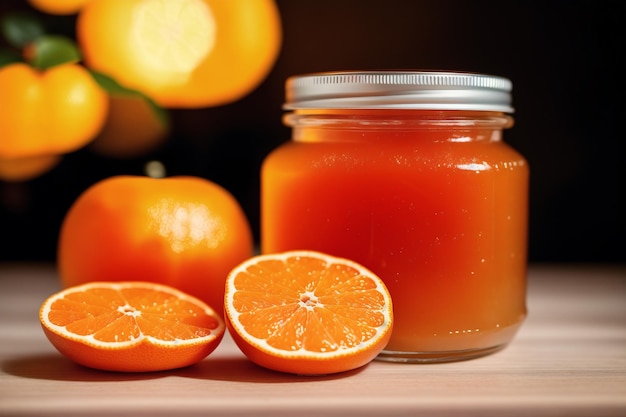 A jar of orange juice next to a jar of oranges.