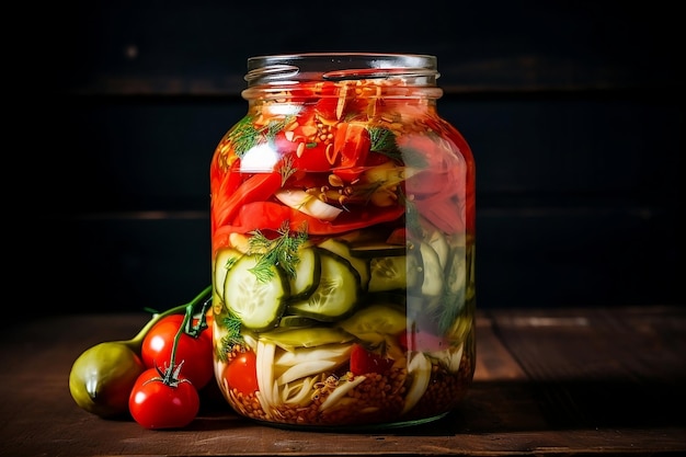 Jar of pickled cucumbers and tomatoes