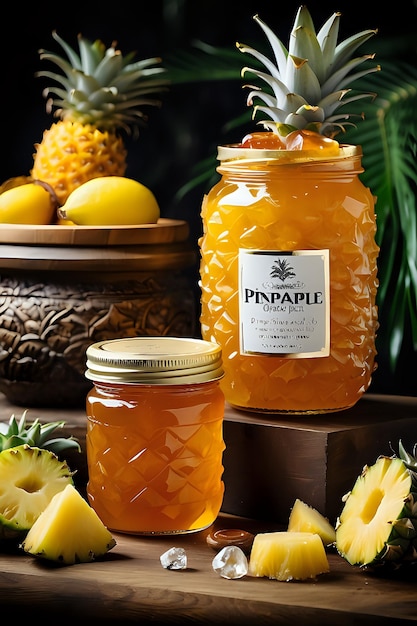 a jar of pineapple jam with a slice of pineapple