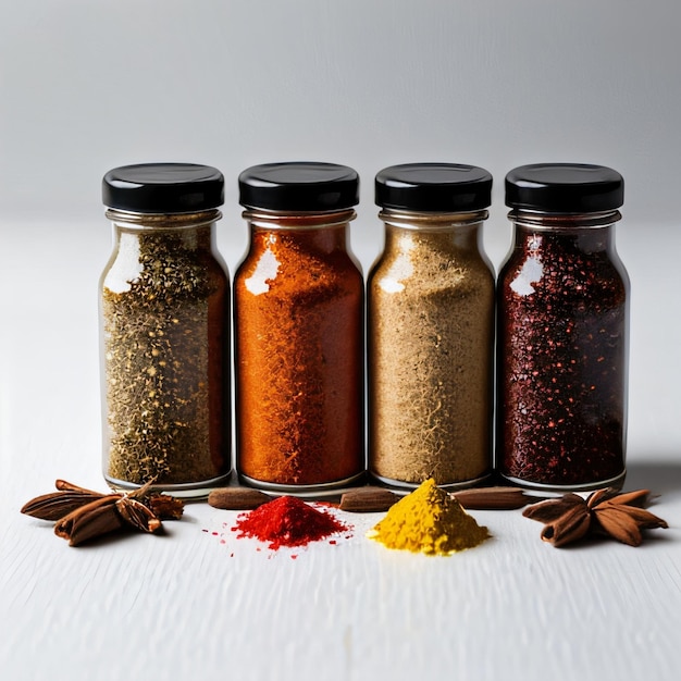 Photo jar of spices isolated on white background