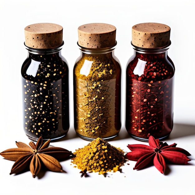 Photo jar of spices isolated on white background