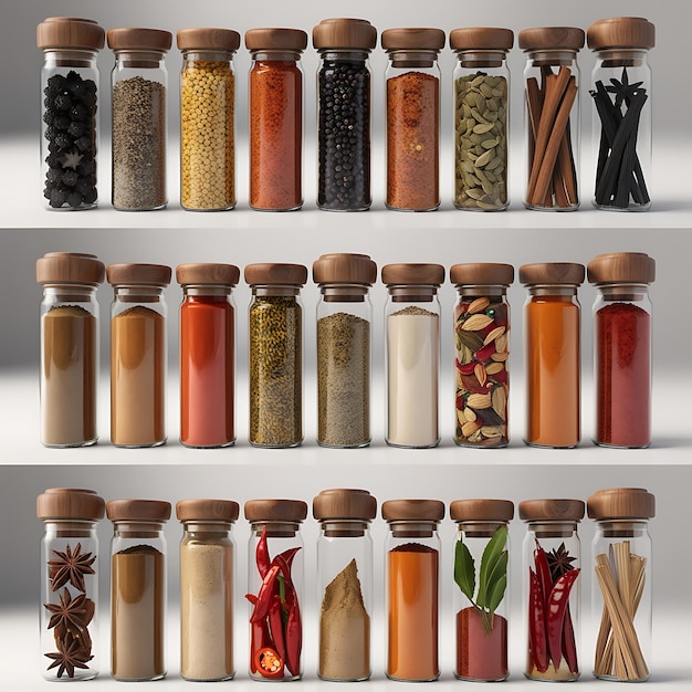 Photo a jar of spices organized on a white background