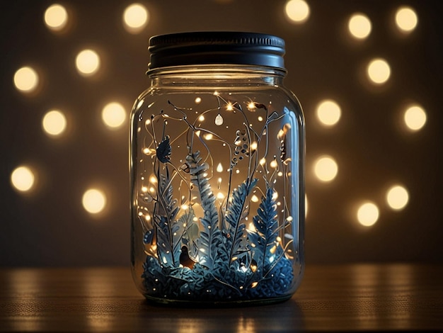 a jar with a blue glass jar that says quot snow quot on it