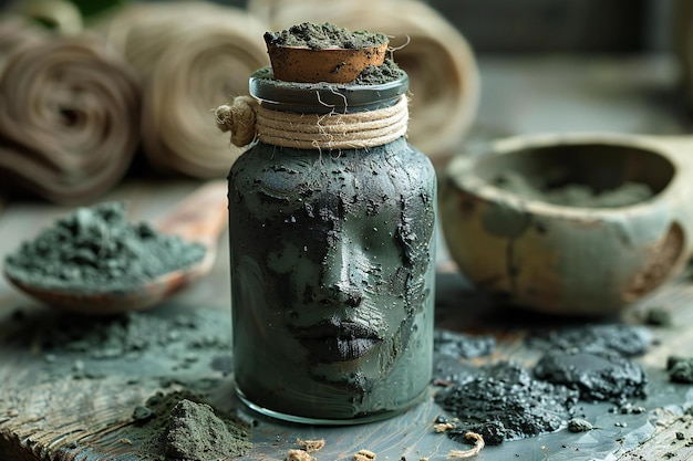 a jar with the face on it has the face drawn on it