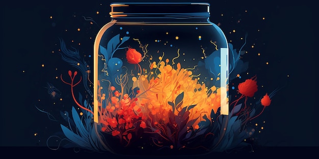 A jar with a fire on it and the words fire on the bottom.