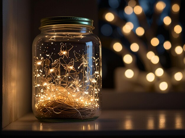 Photo a jar with a starfish in it that is made of string lights