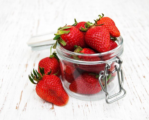 Jar with strawberries