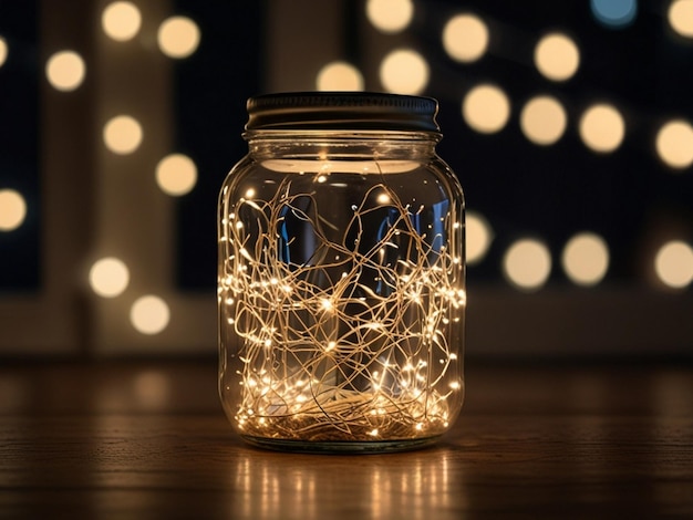 Photo a jar with a string of lights on it that says quot sparkle quot