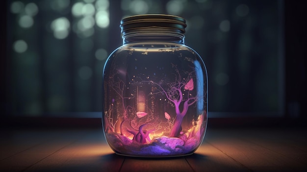 A jar with a tree inside