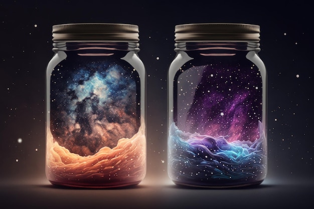 Photo a jar with the universe in it