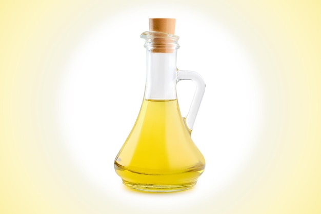 Jar with vegetable oil on gradient background