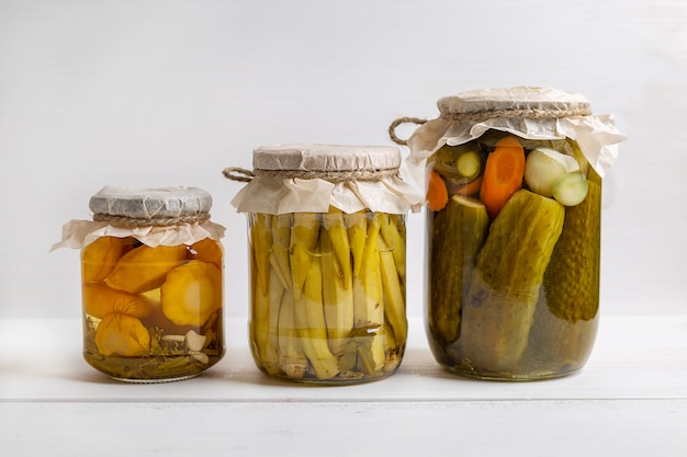 Jars of pickled vegetables