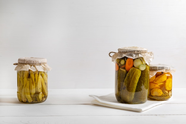 Jars of pickled vegetables