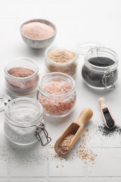 Jars with assorted speciality salt