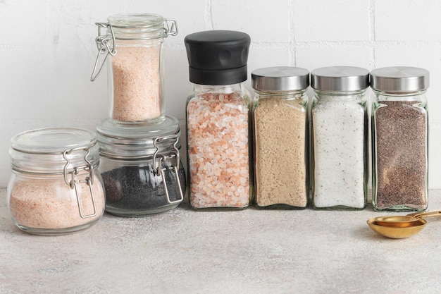 Jars with assorted speciality salt