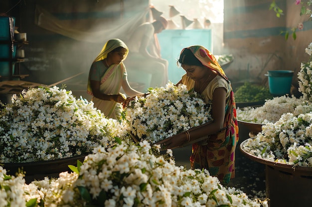 Jasmine Flower Sellers india symbol with copy space