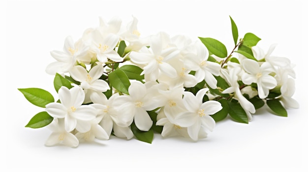 Jasmine flower with leaves isolated on white background