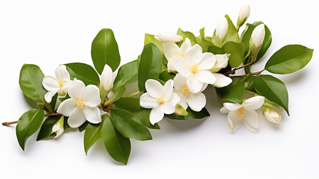 Jasmine flower with leaves isolated on white background