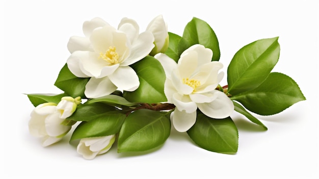 Jasmine flower with leaves isolated on white background