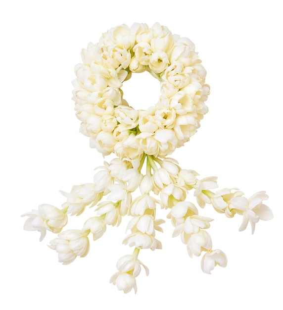 Jasmine garland symbol of Mothers day in thailand on white background with clipping path