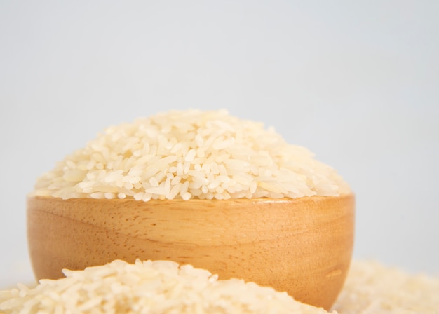 Jasmine rice in wooden bowl