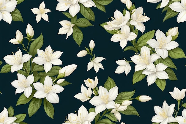 Jasmine Serenity Seamless Pattern of Graceful Fragrance and White Blooms