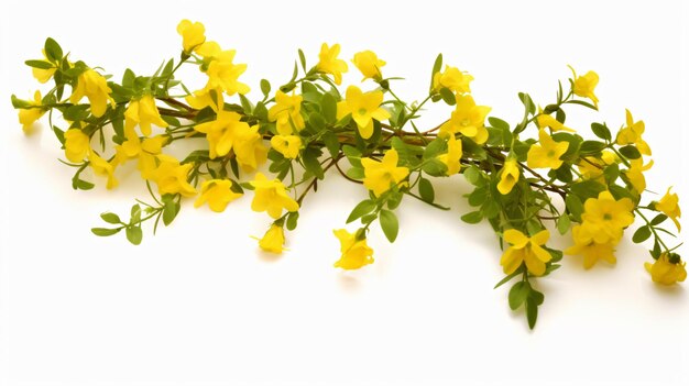 Jasminum Nudiflorum creeper plants isolated on white background