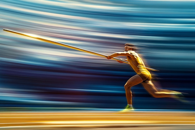 Photo javelin thrower captured midthrow in action