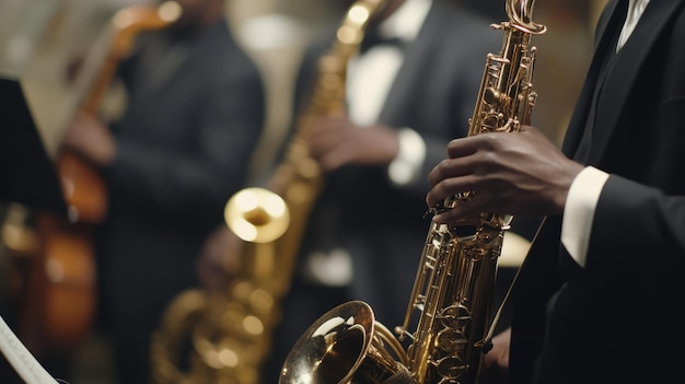 Photo jazz instruments in action a closeup look at a bands performance