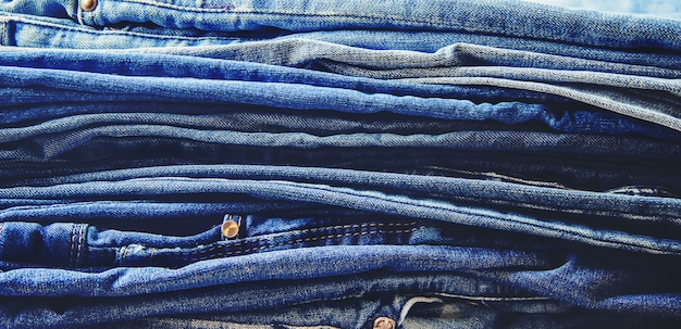 Jeans. Stylish clothes. Selective focus. Shopping time.