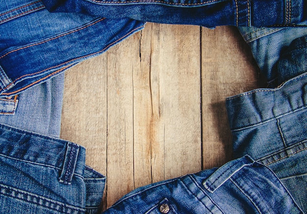 Jeans. Stylish clothes. Selective focus. Shopping time.