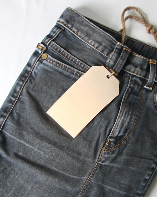 Photo jeans tag and label blank mockup