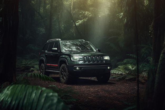 Jeep 4x4 in the jungle travel suv car generative ai