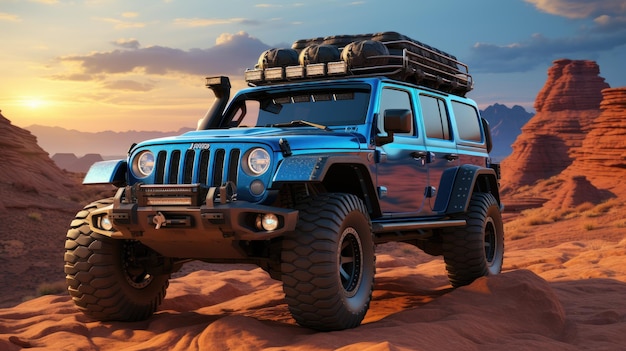 Jeep on beach HD 8k background Wallpaper Stock Photographic image