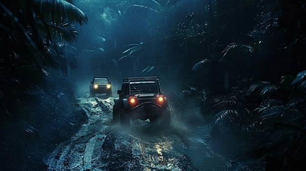 A jeep crashing in jungle epic shot