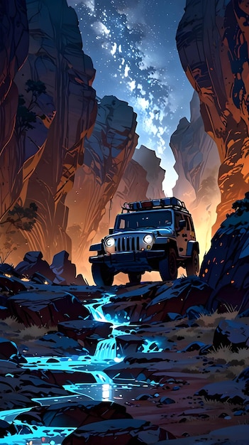 Photo the jeep is a jeep that is driving through a canyon