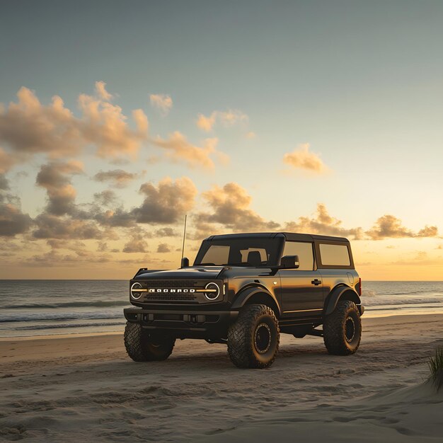 Photo a jeep is parked on the beach with the word  jeep  on the side