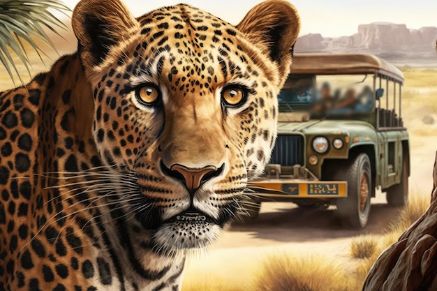 Jeep On Safari With A Jaguar Generative AI