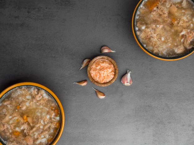 Jellied pork and beef with carrots mustard on background