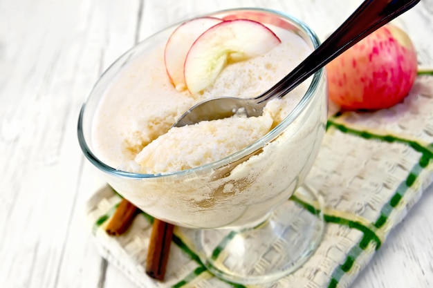 Jelly airy apple in glass bowl on napkin