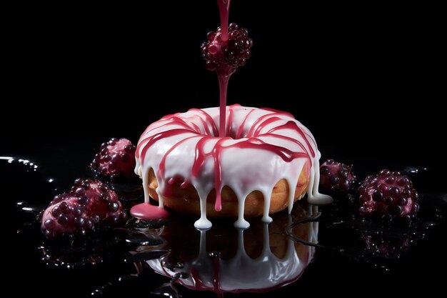 Photo jelly donut with a drizzle of chocolate