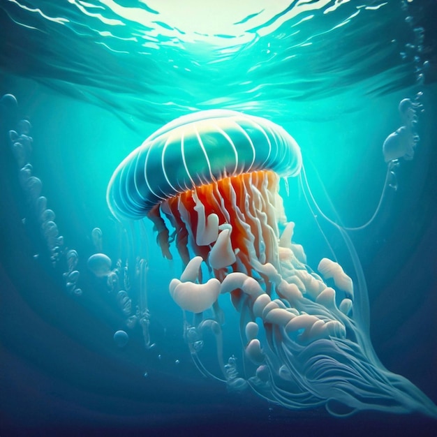 Jelly fish in deep ocean