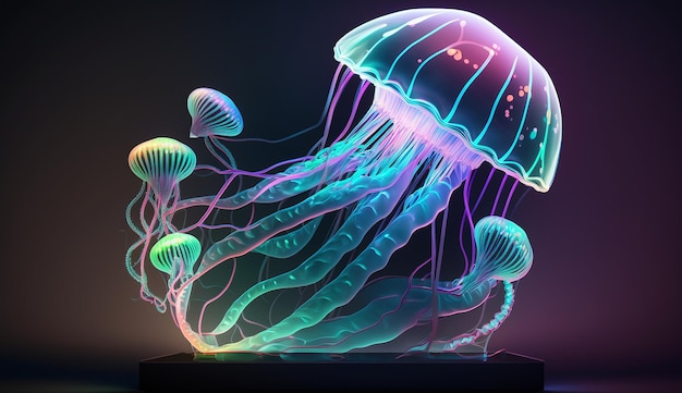 Jelly fish glowing neon illustration image Ai generated art