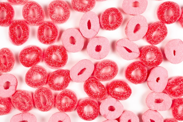 Jelly rings isolated on white background Pink rings