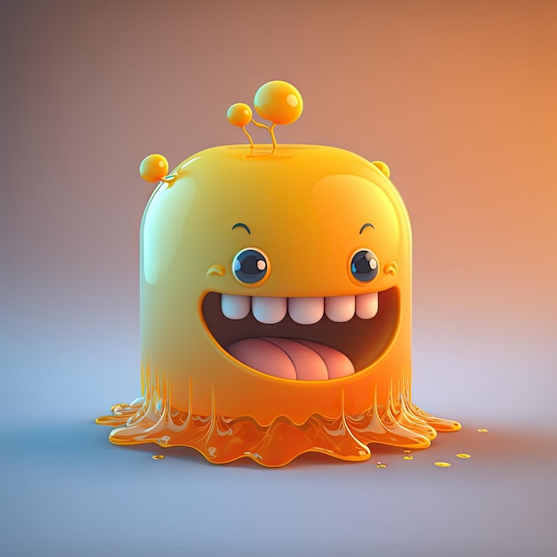 Jelly smiling fruit monster cartoon 3D character Lovely wild juicy fruit sweet emoticon with scary face tasty dessert Summer food mascot dieting healthy fruit crazy personage